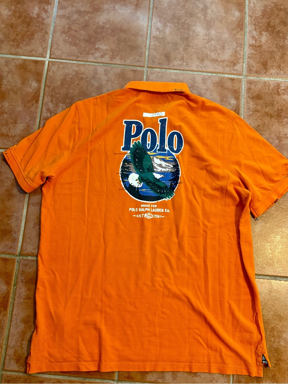 Polo Country by Ralph Lauren orange polo shirt with Blue & Green Accents - Picture 11 of 14